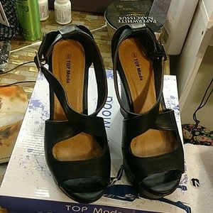 Top Moda Black West-3 HIGH Wedges